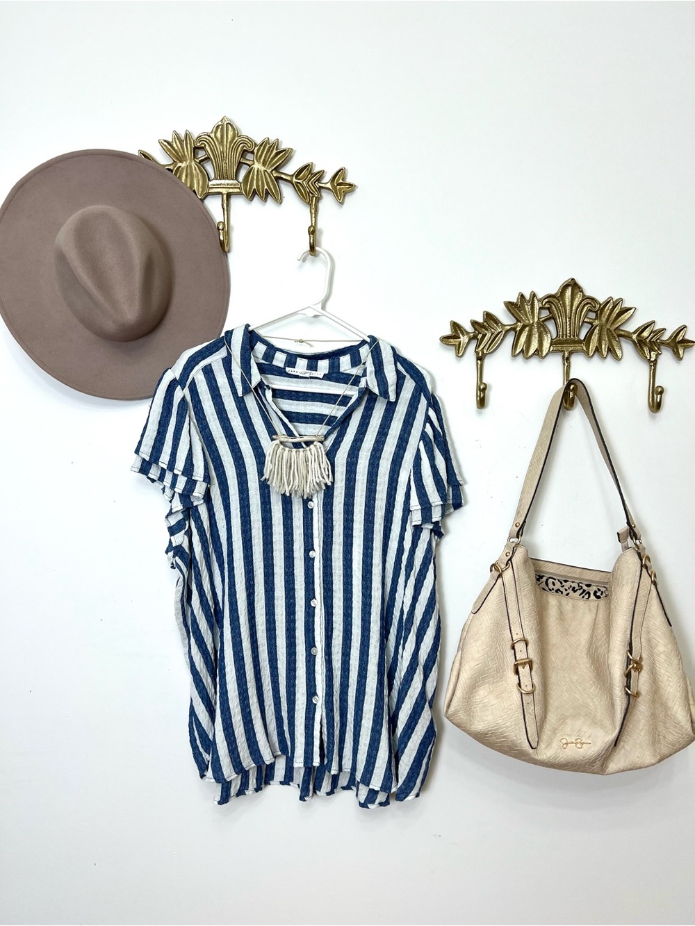 Jane and Delancey Navy and White Vertical Stripe Button-Up